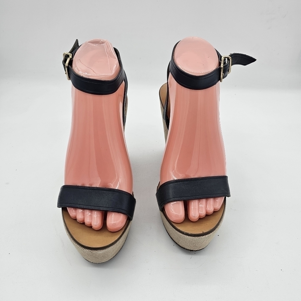 J Crew Womens Tweed Wedge Sandals Open Toe Ankle Strap Made In Italy Black 7.5 - Picture 3 of 13